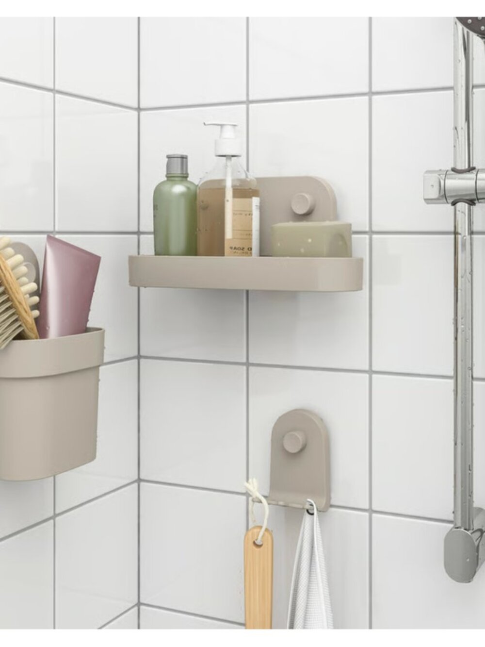 Ikea Obonas Wall shelf with suction cup, gray-beige, 11 "